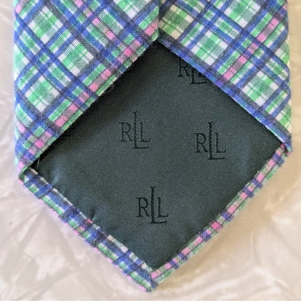 Lauren‎ Ralph Lauren Mens Plaid Cotton Tie Blue Green Pink Necktie 58